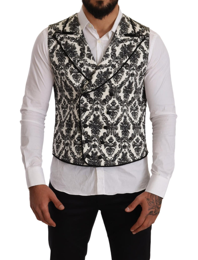 Black White Double Breasted Waistcoat Vest