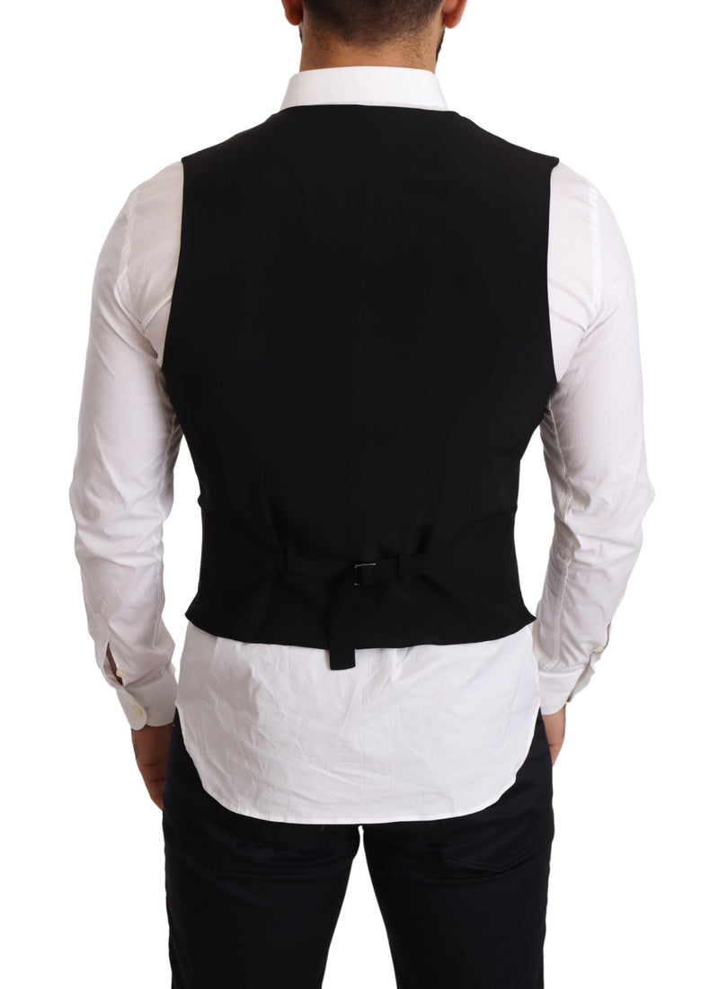 Black Wool Striped Double Breasted Formal Vest