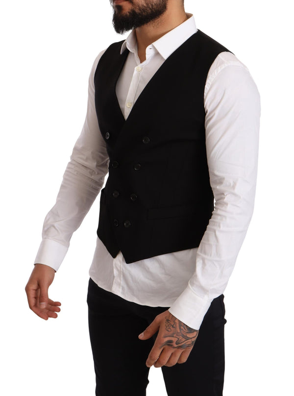 Black Wool Double Breasted Waistcoat Vest