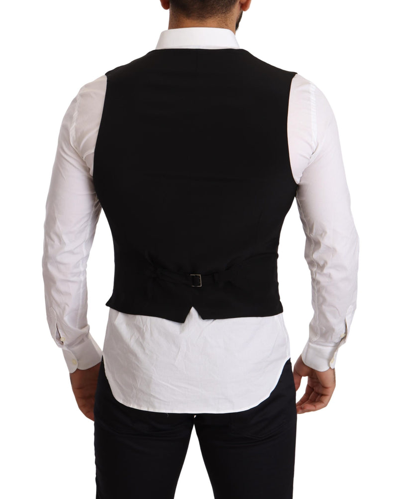 Black Wool Double Breasted Waistcoat Vest