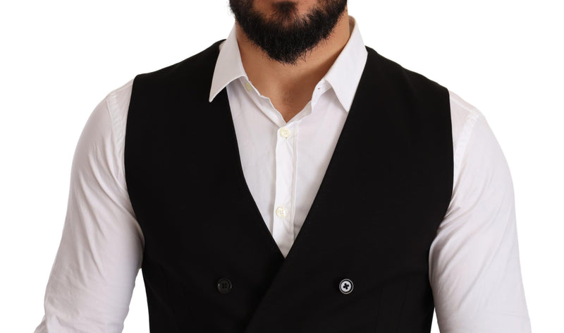 Black Wool Double Breasted Waistcoat Vest