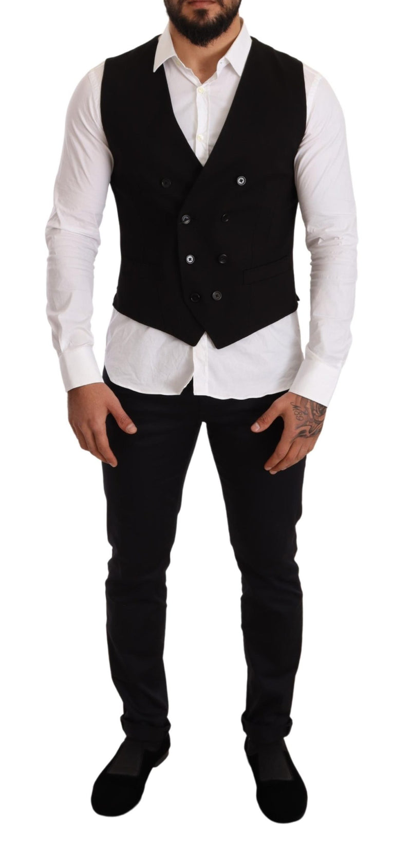 Black Wool Double Breasted Waistcoat Vest