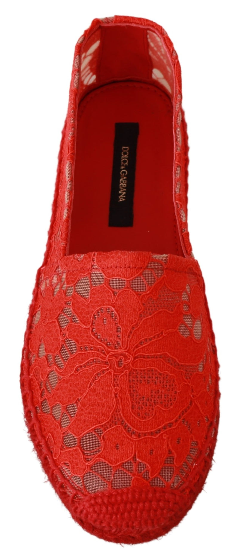 Red Lace Cotton Espadrilles Flats Shoes