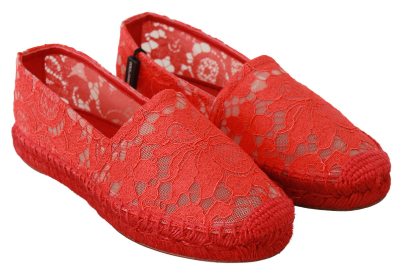 Red Lace Cotton Espadrilles Flats Shoes