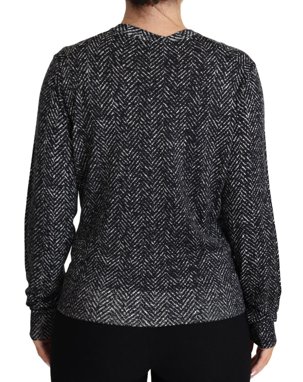 Gray Chevron Wool Ribbed Cardigan Sweater