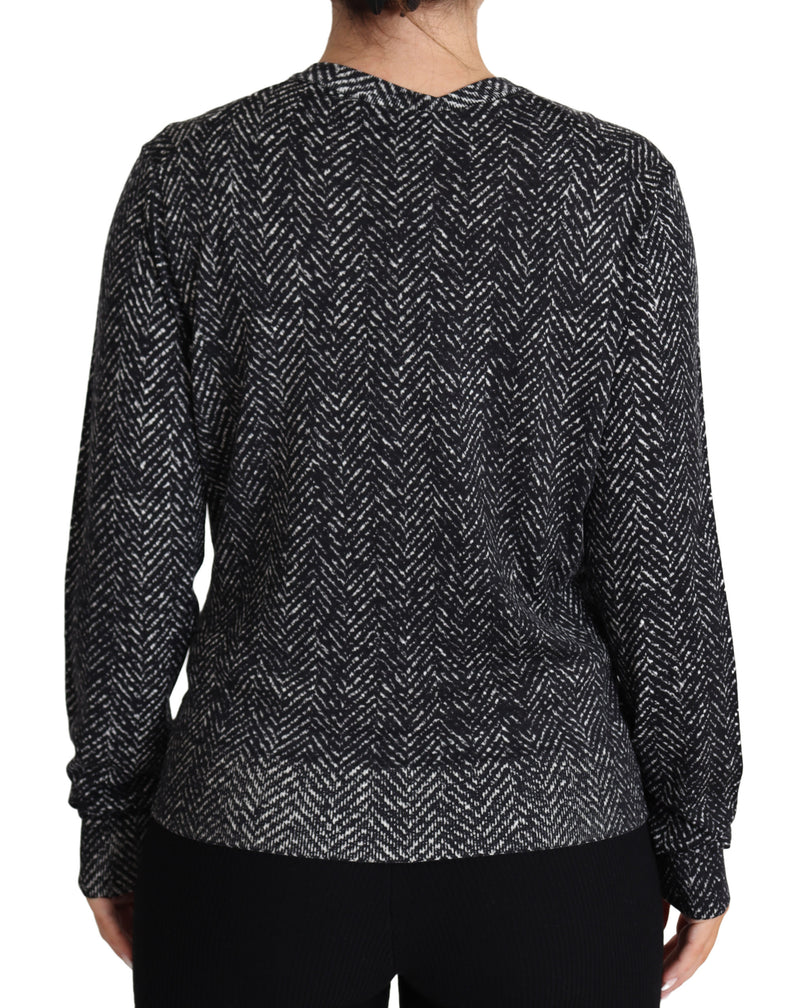Gray Chevron Wool Ribbed Cardigan Sweater