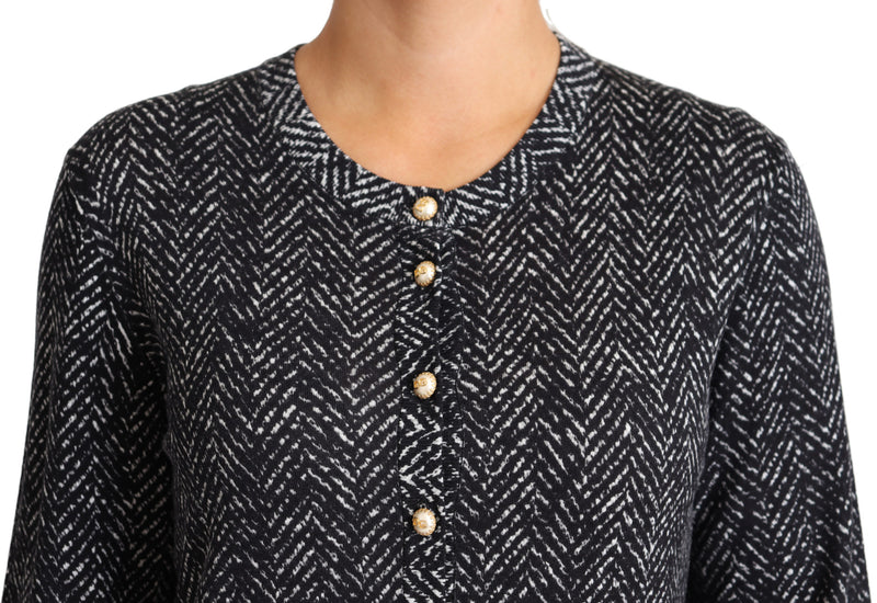 Gray Chevron Wool Ribbed Cardigan Sweater