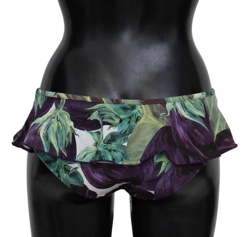 Green Eggplant Print Swimwear Beachwear Bikini Bottom