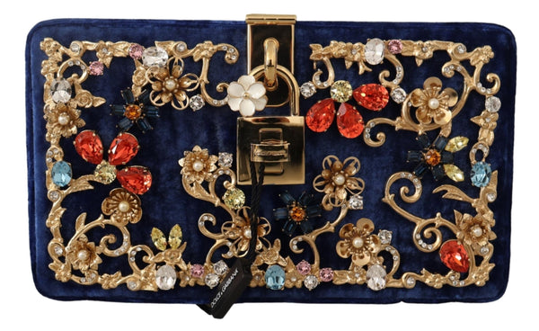 Blue Velvet Crystals Evening Party Clutch Bag BOX