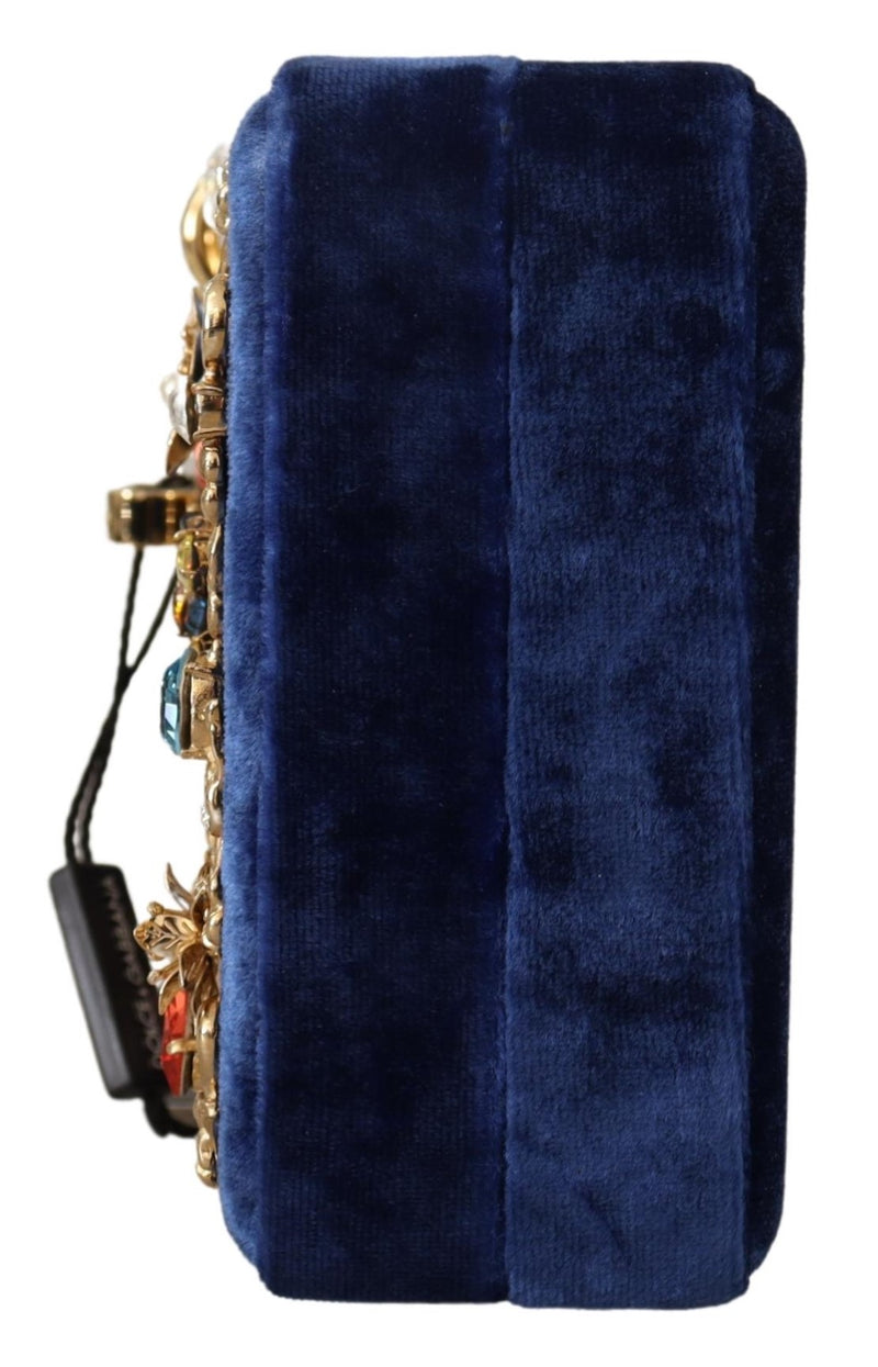 Blue Velvet Crystals Evening Party Clutch Bag BOX