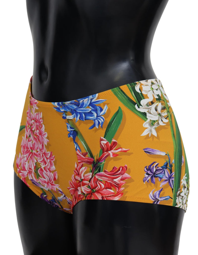 Orange Floral Print Swimwear Beachwear Bikini Bottom