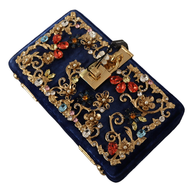 Blue Velvet Crystals Evening Party Clutch Bag BOX