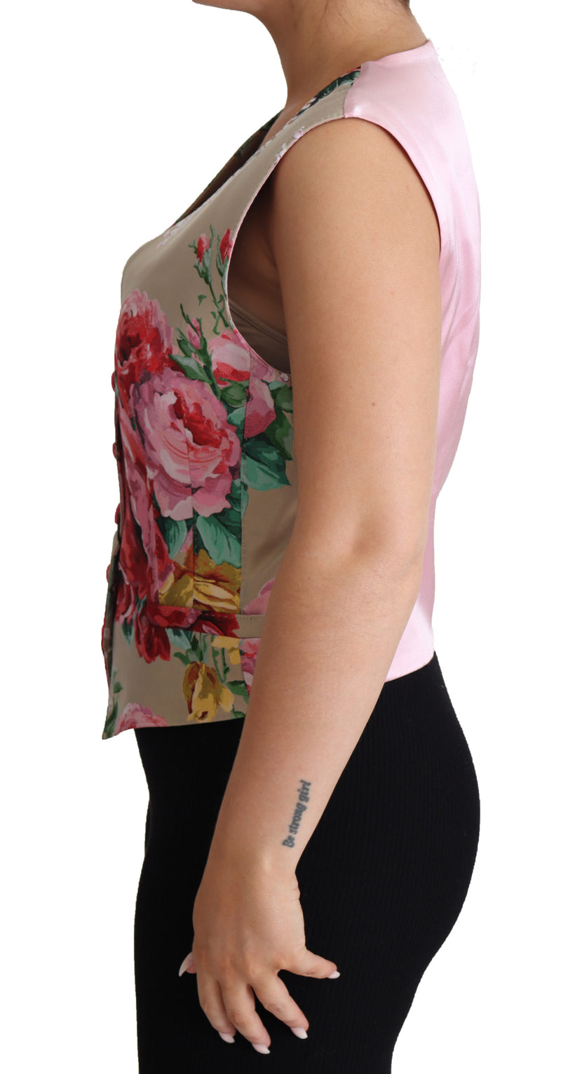 Beige Floral Print Polyester Top Vest
