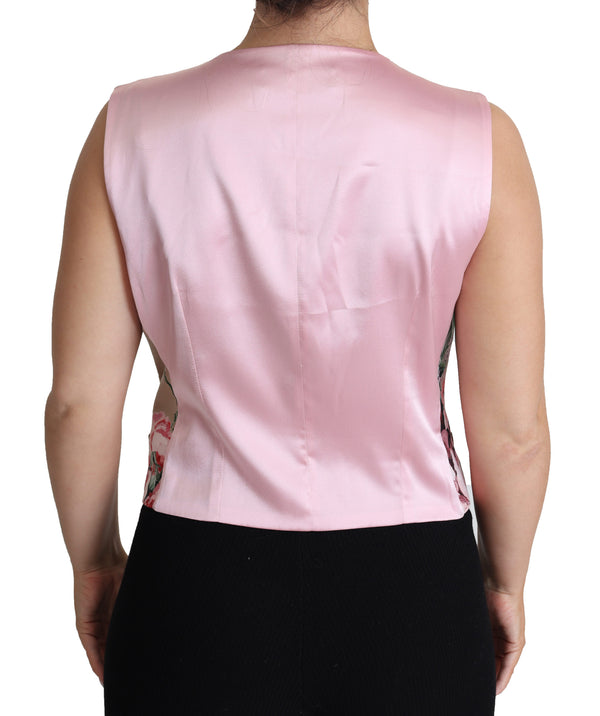 Beige Floral Print Polyester Top Vest