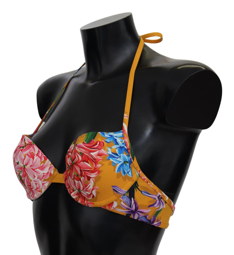 Yellow Floral Print Swimsuit Beachwear Bikini Tops