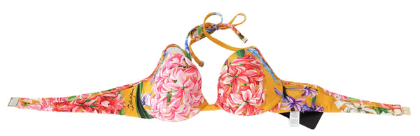 Yellow Floral Print Swimsuit Beachwear Bikini Tops