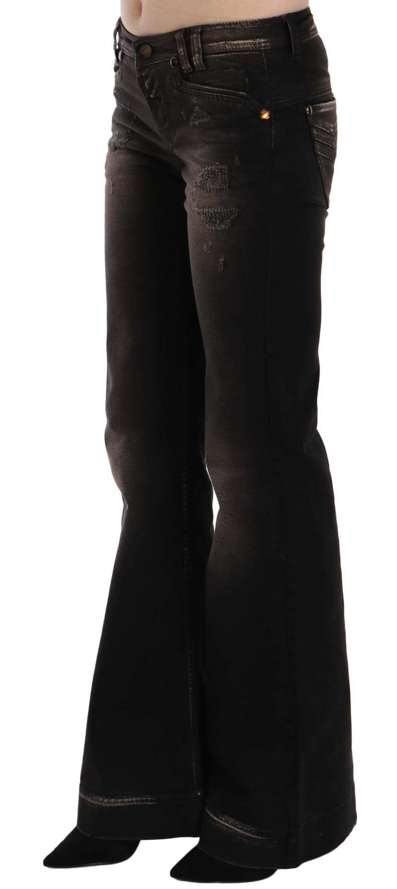 Brown Washed Ripped Low Waist Boot Cut Denim Jeans