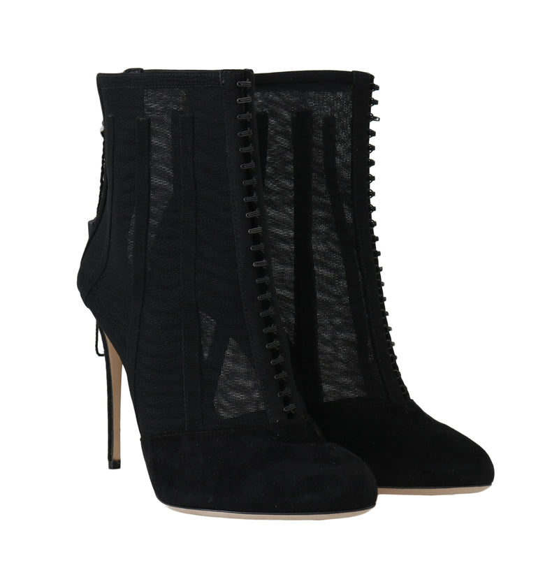 Black Suede Tulle Ankle Booties
