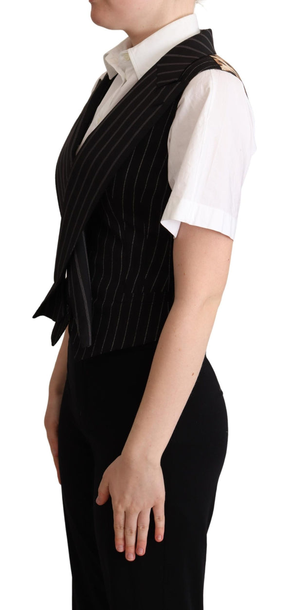 Black Striped Leopard Print Waistcoat Vest Top