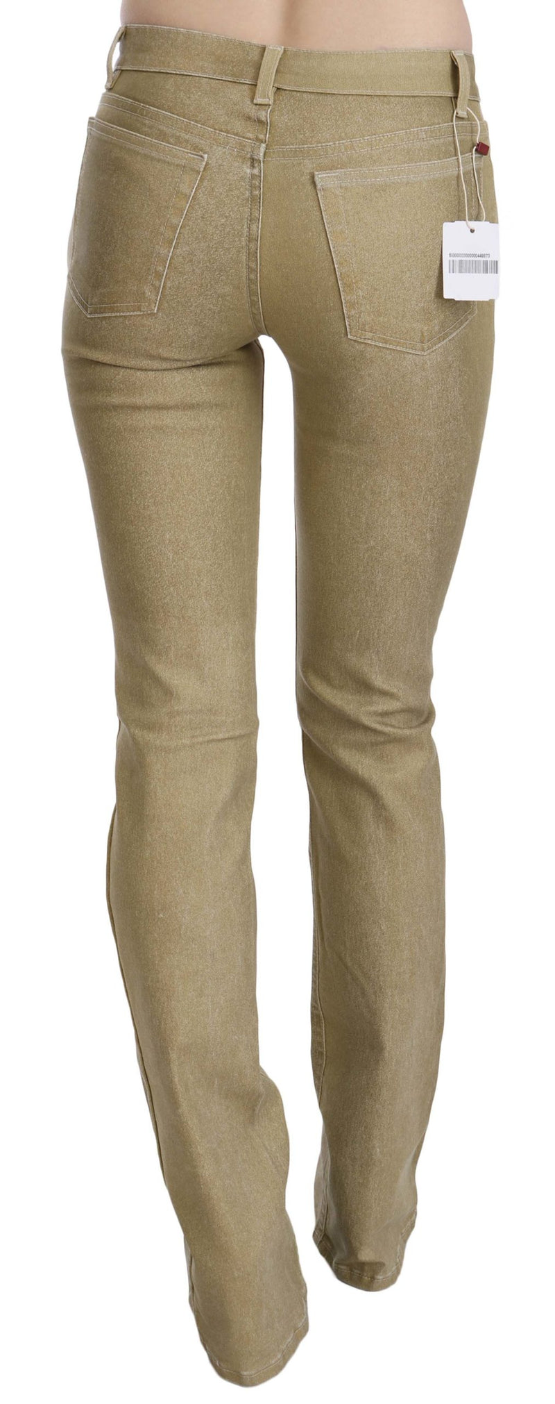 Brown Mid Waist Skinny Denim Pants Jeans