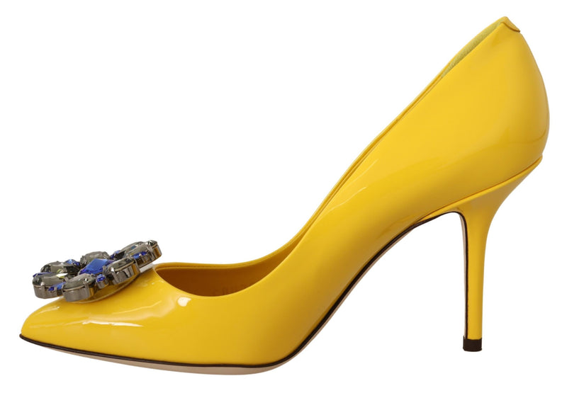 Yellow Patent Leather Crystal Heels Pump