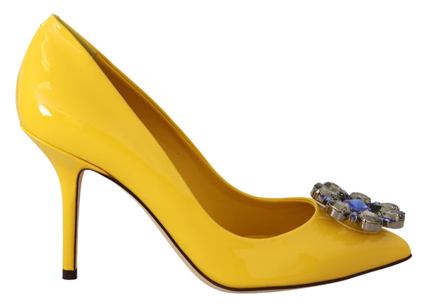 Yellow Patent Leather Crystal Heels Pump