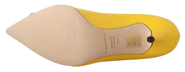 Yellow Patent Leather Crystal Heels Pump