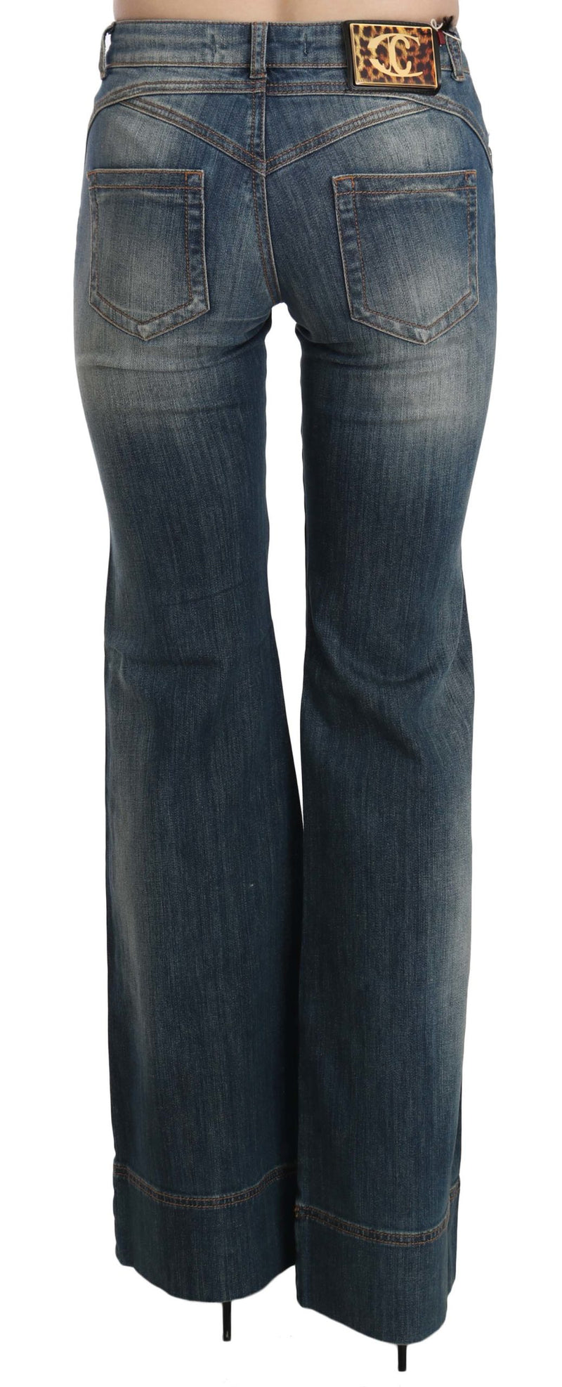 Blue Washed Mid Waist Boot Cut Denim Pants Jeans