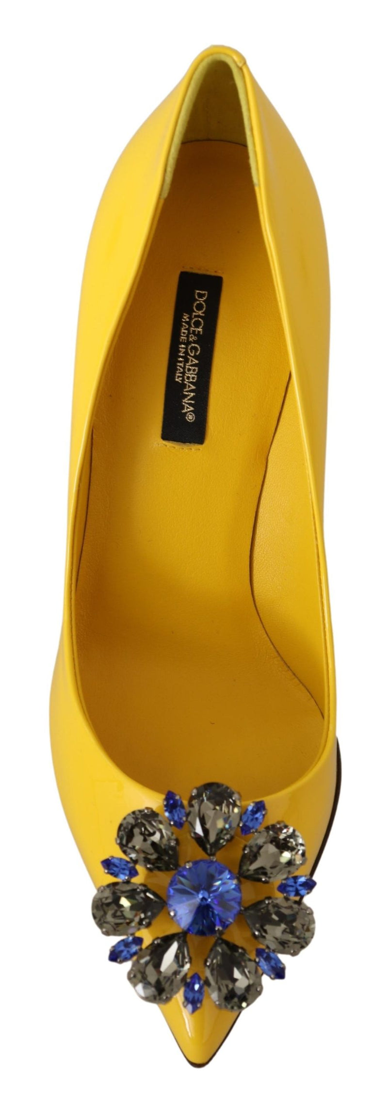 Yellow Patent Leather Crystal Heels Pump