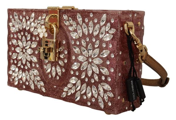 Pink Crystals Clutch Cross Body Women Box Bag