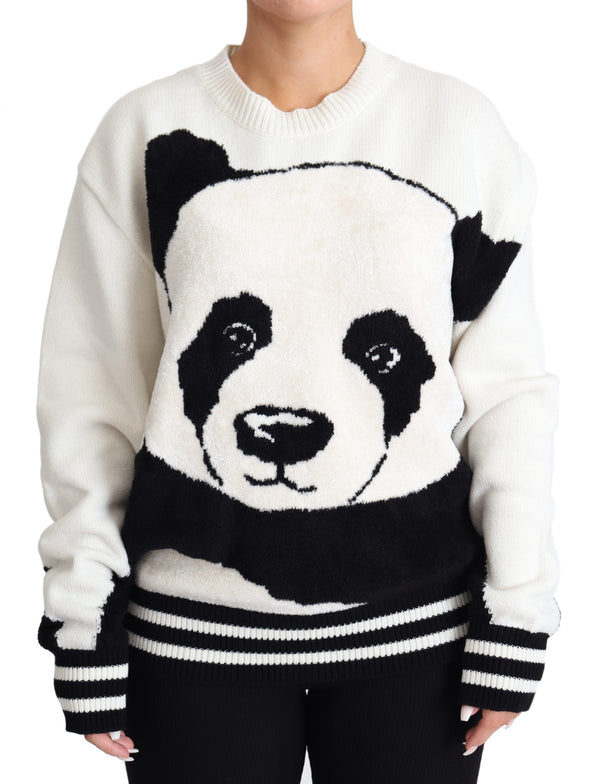 Black White Panda Print Pullover Sweater
