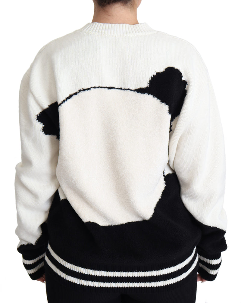 Black White Panda Print Pullover Sweater