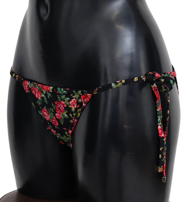 Black Roses Print Swimwear Beachwear Bikini Bottom