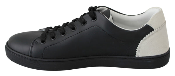 Black Leather Low Top Sneakers Shoes