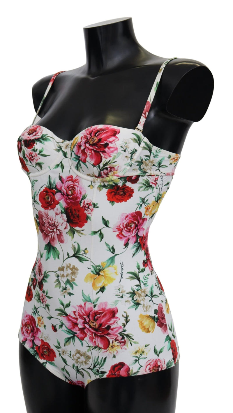 White Floral One Piece Swimwear Swimsuit Bikini