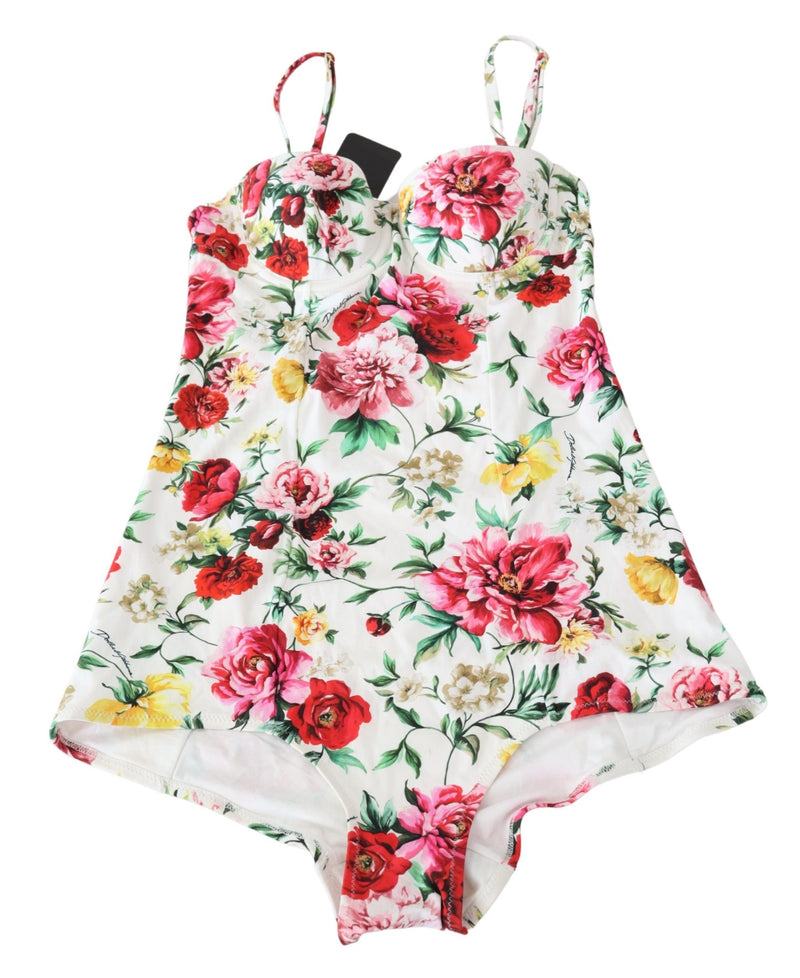 White Floral One Piece Swimwear Swimsuit Bikini