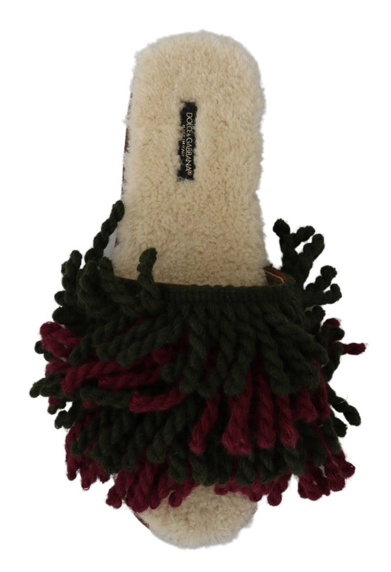 Multicolor Suede Shearling Slippers Flats Shoes