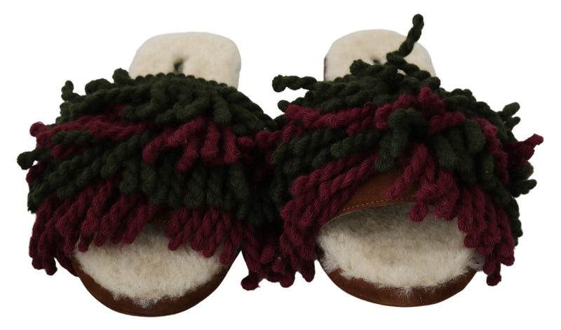 Multicolor Suede Shearling Slippers Flats Shoes