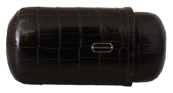 Brown Crocodile Leather Skin Cover Cigar Case Holder