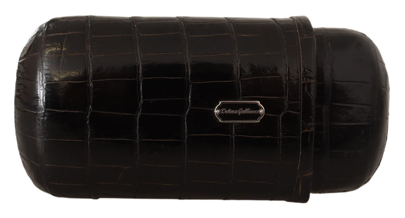 Brown Crocodile Leather Skin Cover Cigar Case Holder