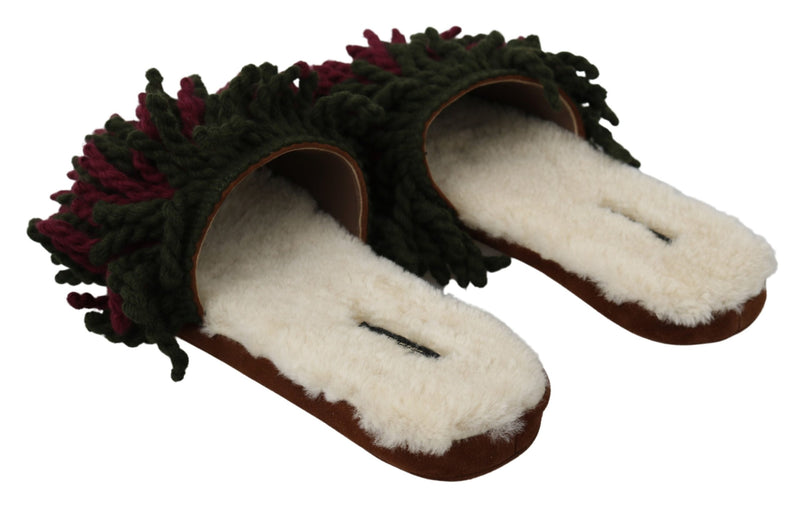 Multicolor Suede Shearling Slippers Flats Shoes