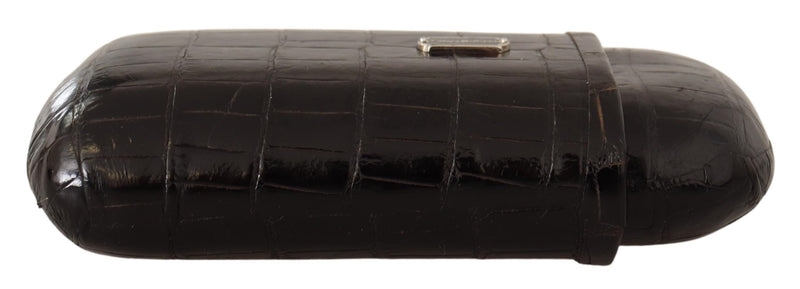 Brown Crocodile Leather Skin Cover Cigar Case Holder