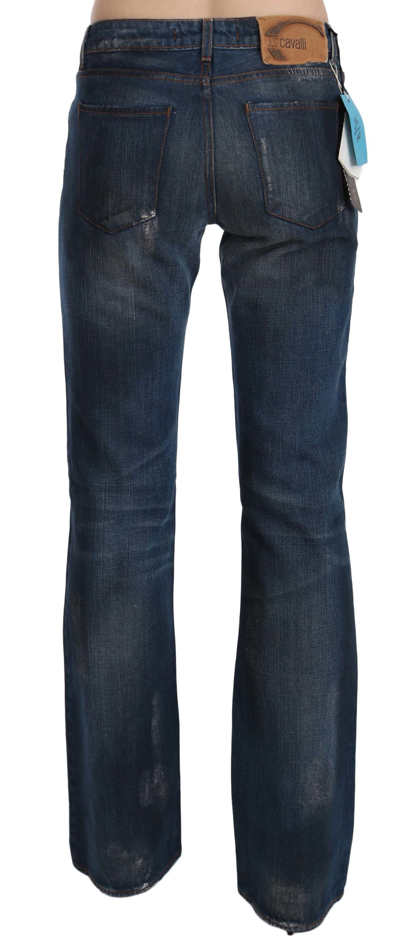Blue Washed Cotton Mid Waist Boot Cut Denim Pants