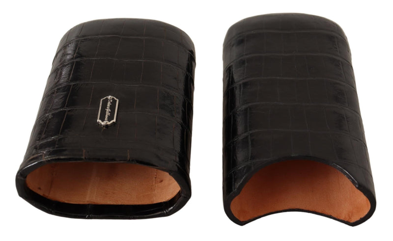 Brown Crocodile Leather Skin Cover Cigar Case Holder