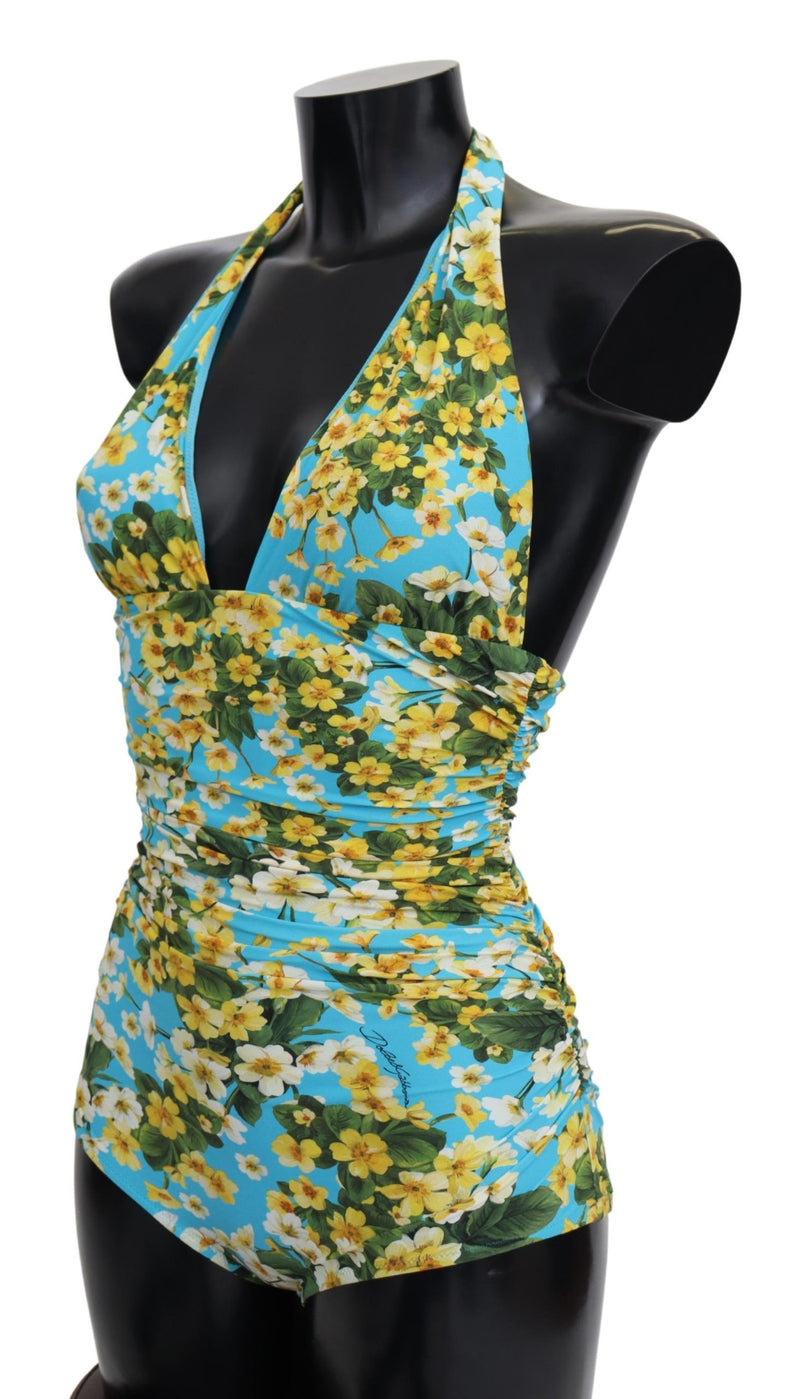 Blue Floral One Piece Swimwear Swimsuit Bikini