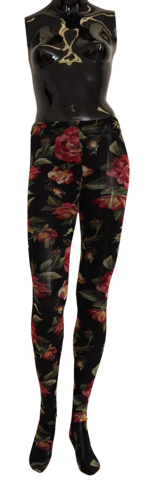 Black Floral Print Stockings Nylon Tights