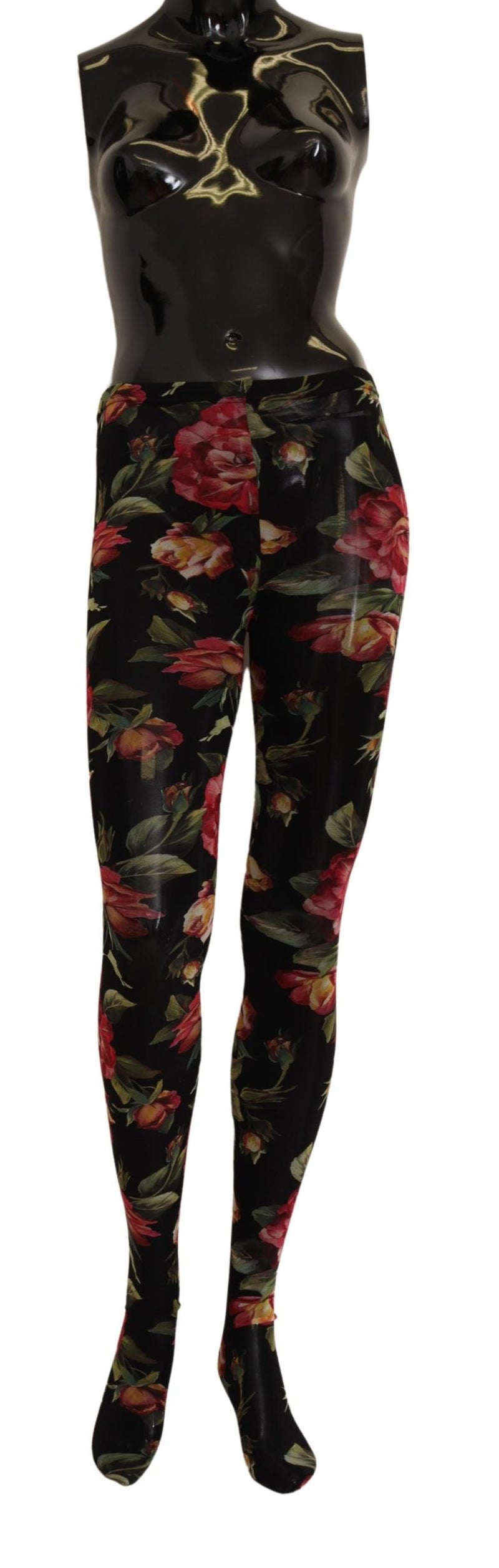 Black Floral Print Stockings Nylon Tights
