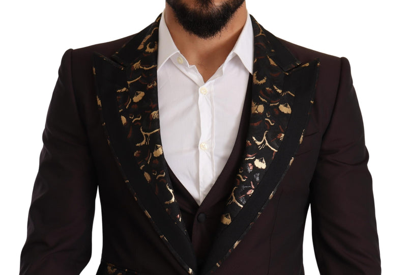 Purple Jacquard Polyester 3 Piece Set Suit