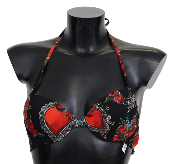 Black Heart Print Swimsuit Beachwear Bikini Tops