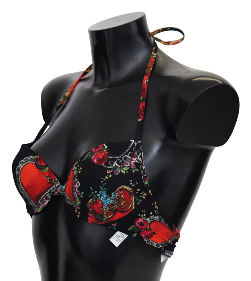 Black Heart Print Swimsuit Beachwear Bikini Tops